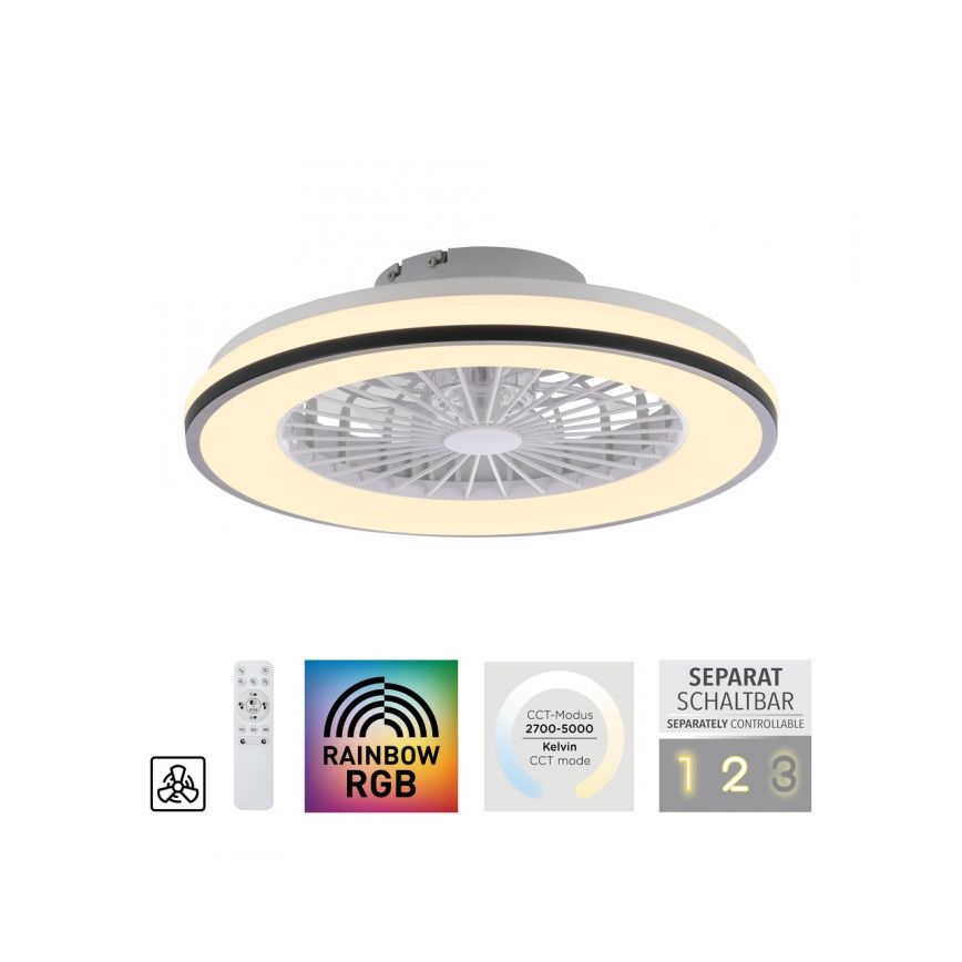 JUST LIGHT. 14447-18 - Ventilador de techo LED RGBW regulable con luz LENO LED/44W/230V 3000-6500K diámetro 48,6 cm blanco + mando a distancia