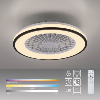 JUST LIGHT. 14447-18 - Ventilador de techo LED RGBW regulable con luz LENO LED/44W/230V 3000-6500K diámetro 48,6 cm blanco + mando a distancia