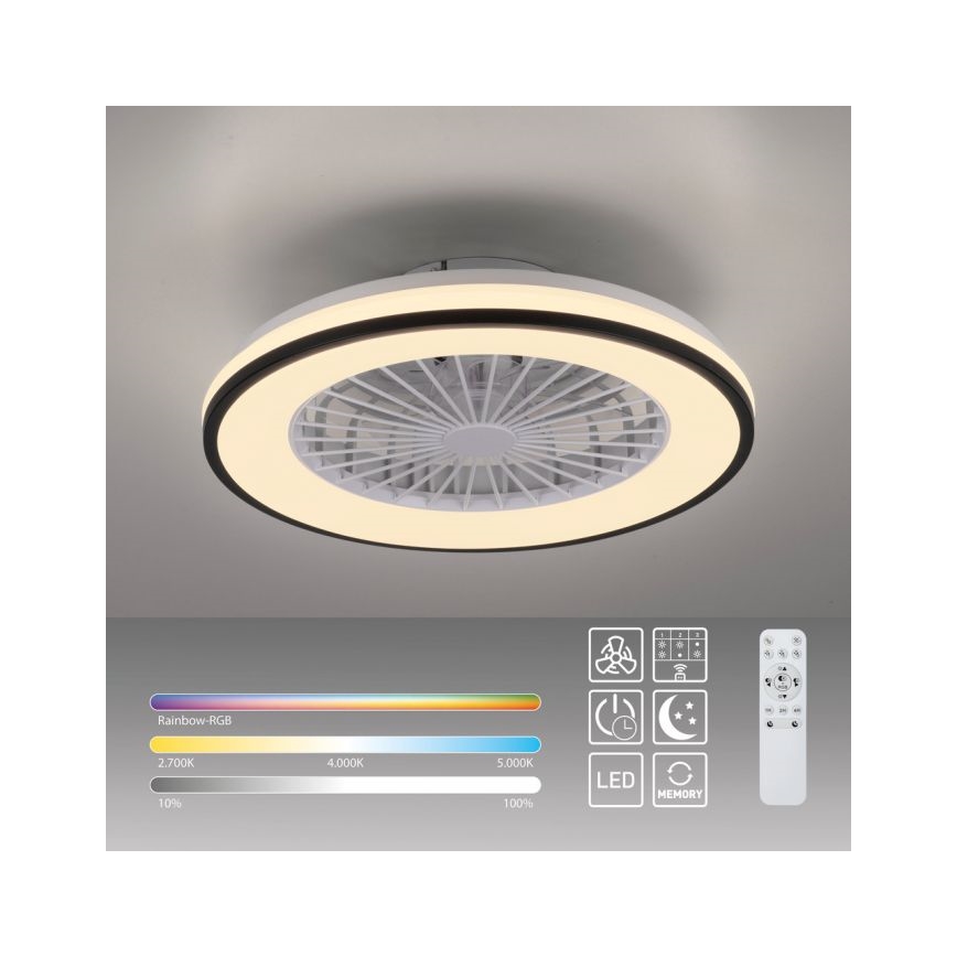 JUST LIGHT. 14447-18 - Ventilador de techo LED RGBW regulable con luz LENO LED/44W/230V 3000-6500K diámetro 48,6 cm blanco + mando a distancia