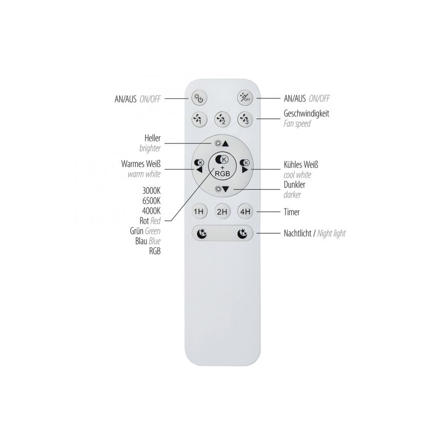 JUST LIGHT. 14447-18 - Ventilador de techo LED RGBW regulable con luz LENO LED/44W/230V 3000-6500K diámetro 48,6 cm blanco + mando a distancia