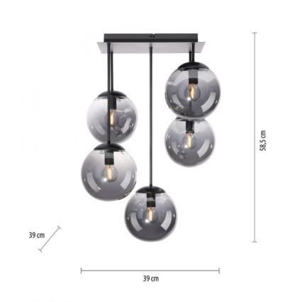 JUST LIGHT. 14602-18 - Lámpara colgante WIDOW 5xE14/25W/230V negro