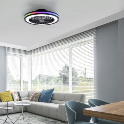JUST LIGHT. 14649-18 - Ventilador de techo LED RGBW regulable con luz BRANDON LED/36W/230V 2700-5000K diámetro 46,5 cm negro + mando a distancia