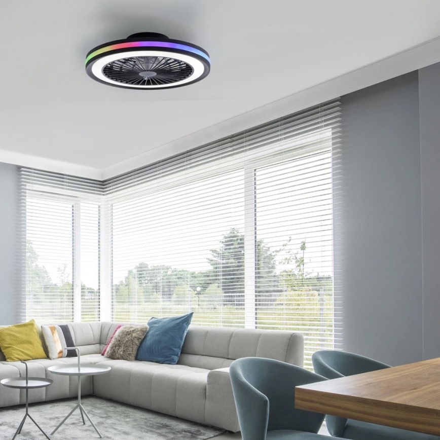 JUST LIGHT. 14649-18 - Ventilador de techo LED RGBW regulable con luz BRANDON LED/36W/230V 2700-5000K diámetro 46,5 cm negro + mando a distancia