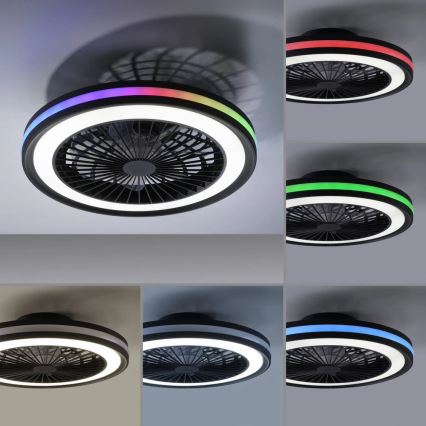 JUST LIGHT. 14649-18 - Ventilador de techo LED RGBW regulable con luz BRANDON LED/36W/230V 2700-5000K diámetro 46,5 cm negro + mando a distancia