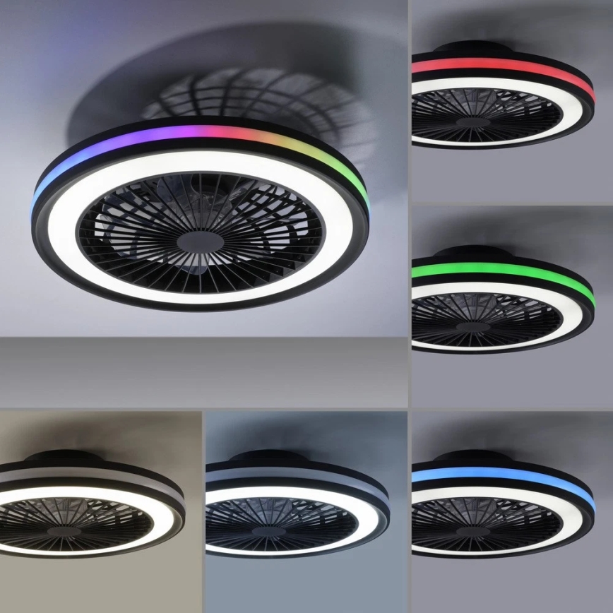 JUST LIGHT. 14649-18 - Ventilador de techo LED RGBW regulable con luz BRANDON LED/36W/230V 2700-5000K diámetro 46,5 cm negro + mando a distancia