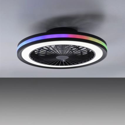 JUST LIGHT. 14649-18 - Ventilador de techo LED RGBW regulable con luz BRANDON LED/36W/230V 2700-5000K diámetro 46,5 cm negro + mando a distancia