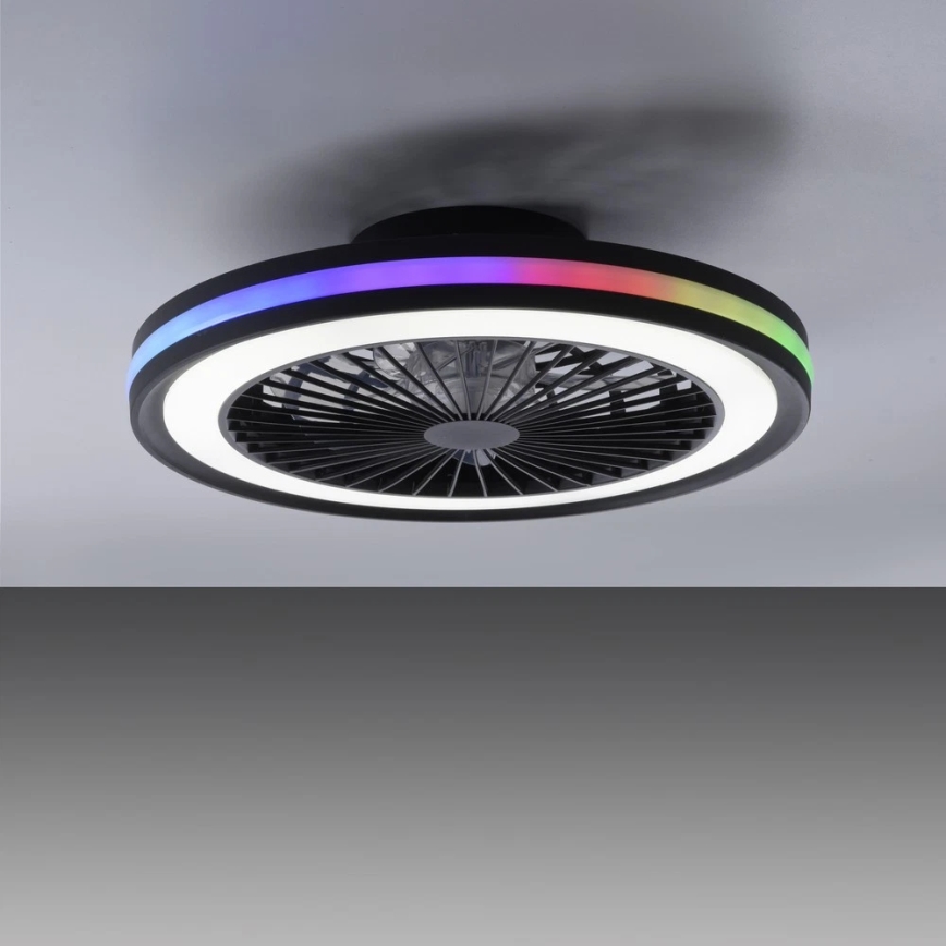 JUST LIGHT. 14649-18 - Ventilador de techo LED RGBW regulable con luz BRANDON LED/36W/230V 2700-5000K diámetro 46,5 cm negro + mando a distancia