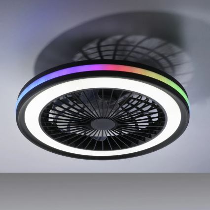 JUST LIGHT. 14649-18 - Ventilador de techo LED RGBW regulable con luz BRANDON LED/36W/230V 2700-5000K diámetro 46,5 cm negro + mando a distancia