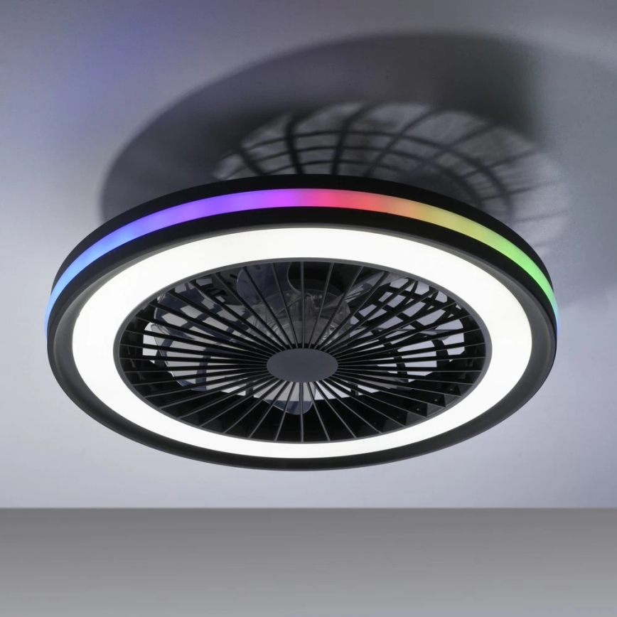 JUST LIGHT. 14649-18 - Ventilador de techo LED RGBW regulable con luz BRANDON LED/36W/230V 2700-5000K diámetro 46,5 cm negro + mando a distancia