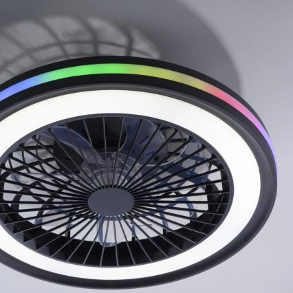JUST LIGHT. 14649-18 - Ventilador de techo LED RGBW regulable con luz BRANDON LED/36W/230V 2700-5000K diámetro 46,5 cm negro + mando a distancia