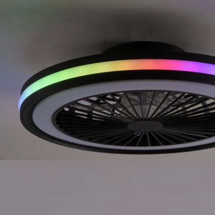 JUST LIGHT. 14649-18 - Ventilador de techo LED RGBW regulable con luz BRANDON LED/36W/230V 2700-5000K diámetro 46,5 cm negro + mando a distancia