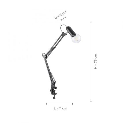 JUST LIGHT. 14773-18 - Lámpara de mesa con clip TURN ME 1xE27/60W/230V negro