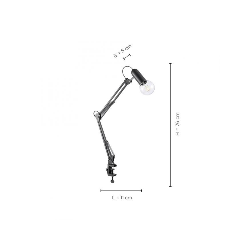 JUST LIGHT. 14773-18 - Lámpara de mesa con clip TURN ME 1xE27/60W/230V negro
