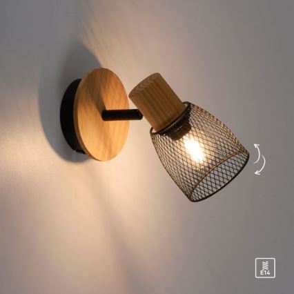 JUST LIGHT. 15191-79 - Foco de pared TAMIS 1xE14/10W/230V pino