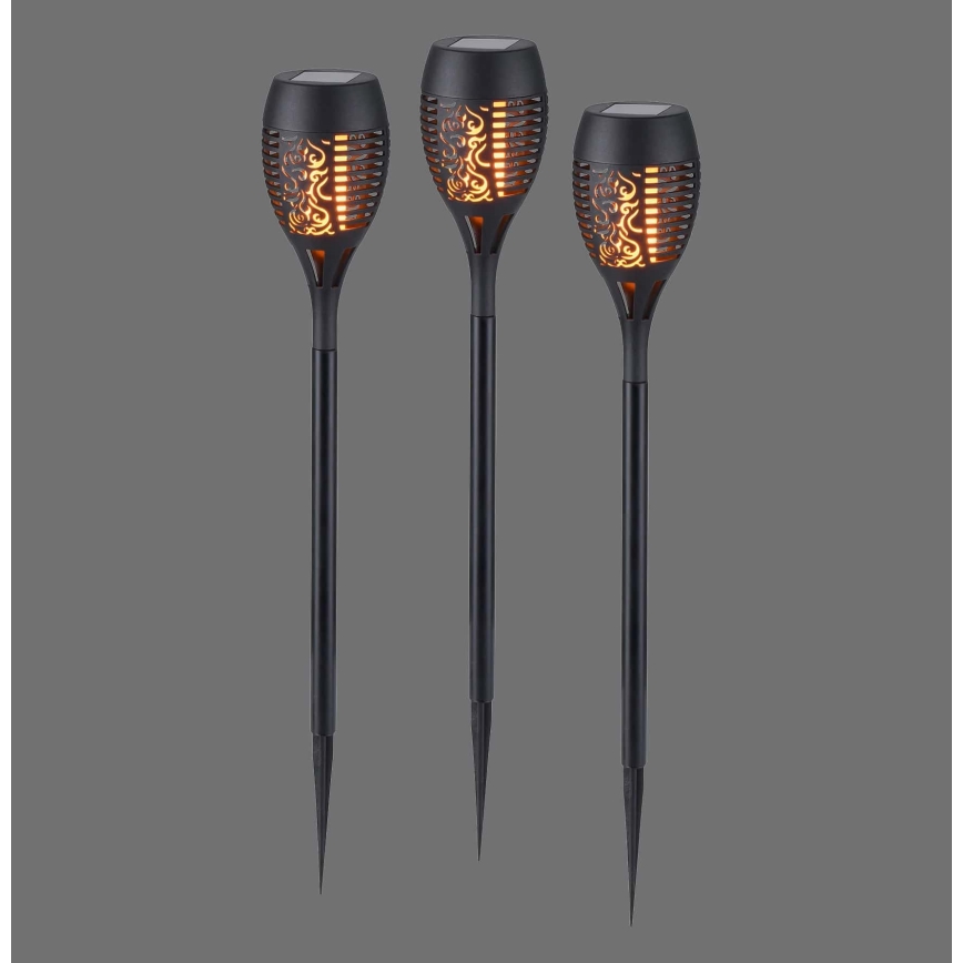 JUST LIGHT. 19106-18-3 - SET 3x Lámpara solar LED FACKEL LED/0,24W/1,2V 200 mAh IP44 negro