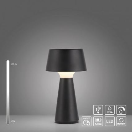 JUST LIGHT. 19260-18 - Lámpara LED de exterior táctil regulable ABERA LED/3W/3,7V 2000 mAh USB IP54 negro