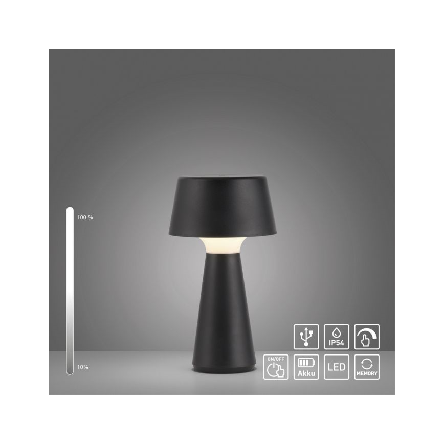 JUST LIGHT. 19260-18 - Lámpara LED de exterior táctil regulable ABERA LED/3W/3,7V 2000 mAh USB IP54 negro