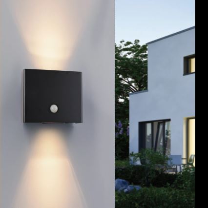 JUST LIGHT. 19471-18 - Aplique LED de exterior con sensor AMIN 2xLED/1,25W/3,7V 4400mAh IP44 negro