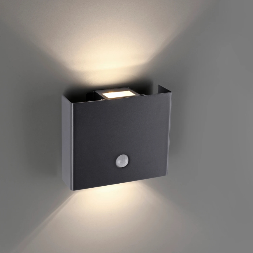 JUST LIGHT. 19471-18 - Aplique LED de exterior con sensor AMIN 2xLED/1,25W/3,7V 4400mAh IP44 negro