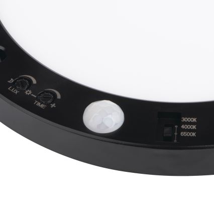 Lámpara de techo/empotrada LED con sensor de movimiento 2en1 ERGA LED/17W/230V 3000/4000/6500K negro