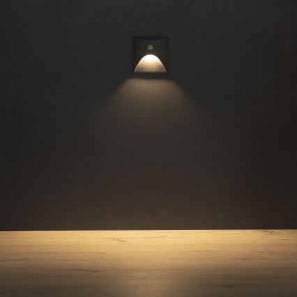 Luminaria LED para escalera con sensor de movimiento y detector de crepúsculo EXIN LED/2,5W/230V 3000K IP65 antracita cuadrada
