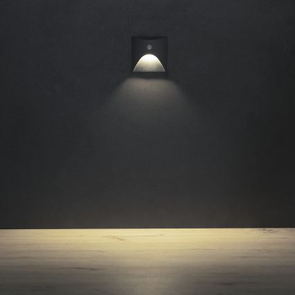Luminaria LED para escalera con sensor de movimiento y de crepúsculo EXIN LED/2,5W/230V 4000K IP65 antracita, cuadrada