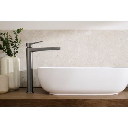 KFA Armatura 4522-712-61 - Grifo de lavabo + válvula de desagüe MALAGA 30,3 cm, gris metálico