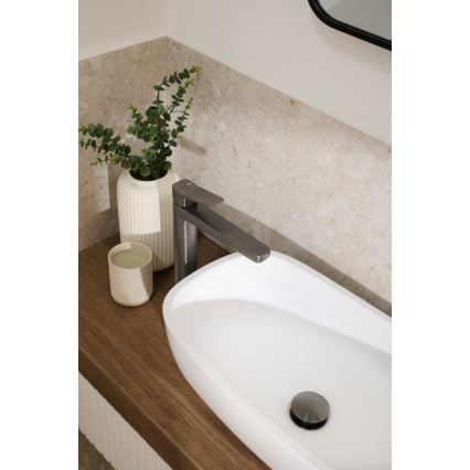 KFA Armatura 4522-712-61 - Grifo de lavabo + válvula de desagüe MALAGA 30,3 cm, gris metálico