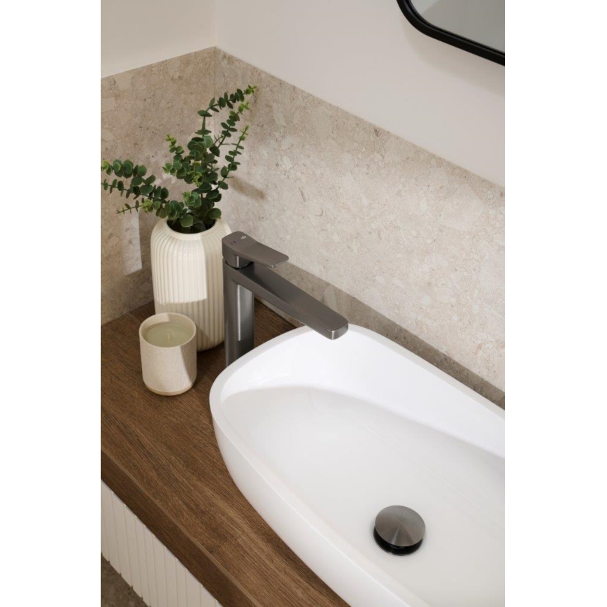 KFA Armatura 4522-712-61 - Grifo de lavabo + válvula de desagüe MALAGA 30,3 cm, gris metálico
