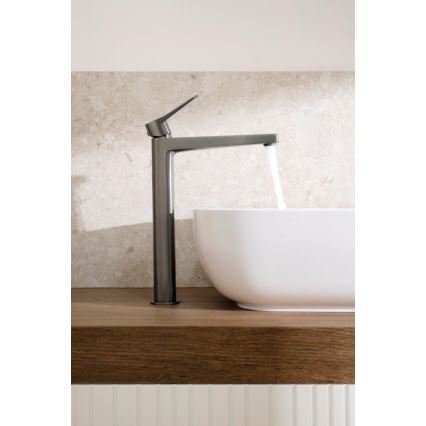 KFA Armatura 4522-712-61 - Grifo de lavabo + válvula de desagüe MALAGA 30,3 cm, gris metálico