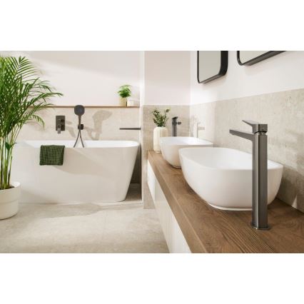 KFA Armatura 4522-712-61 - Grifo de lavabo + válvula de desagüe MALAGA 30,3 cm, gris metálico