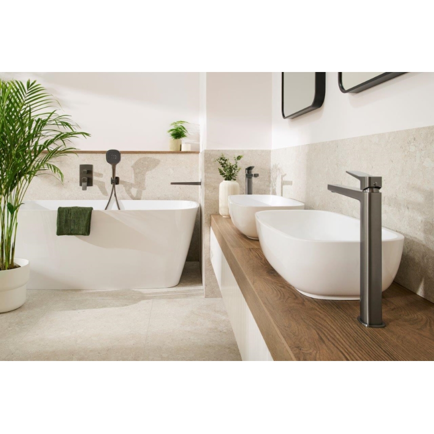 KFA Armatura 4522-712-61 - Grifo de lavabo + válvula de desagüe MALAGA 30,3 cm, gris metálico