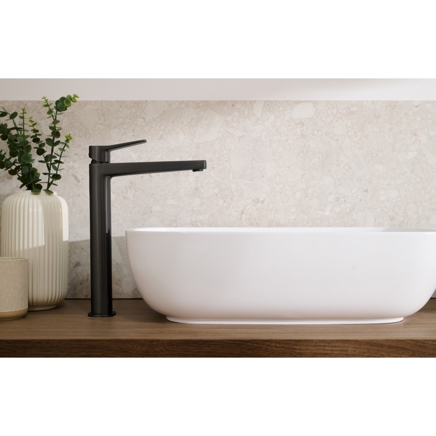 KFA Armatura 4522-815-81 - Grifo para lavabo + desagüe MALAGA 15,9 cm negro