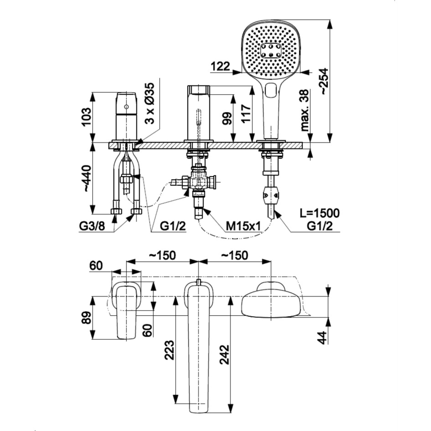 KFA Armatura 4525-210-61 - Grifo para bañera de 3 orificios MALAGA gris metálico
