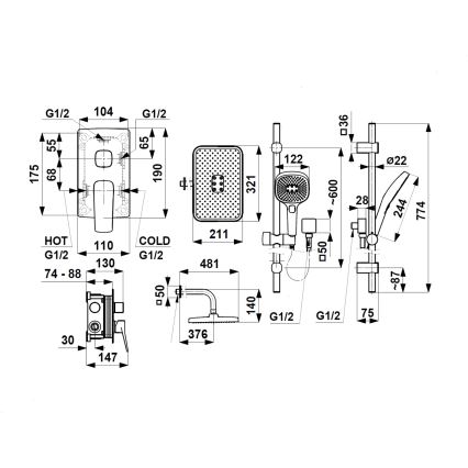 KFA Armatura 4529-301-44 - Set de ducha con grifería empotrada MALAGA, blanco