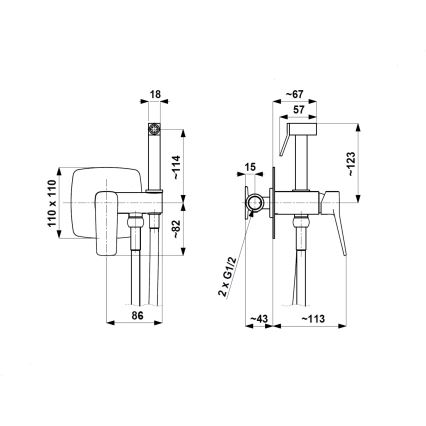 KFA Armatura 4529-512-31 - Grifo para bidé con ducha de mano para instalación empotrada MALAGA, acabado dorado cepillado