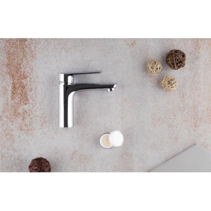 KFA Armatura 5022-815-00 - Grifo de lavabo + desagüe con rebosadero TANZANIT 15,4 cm cromo brillante