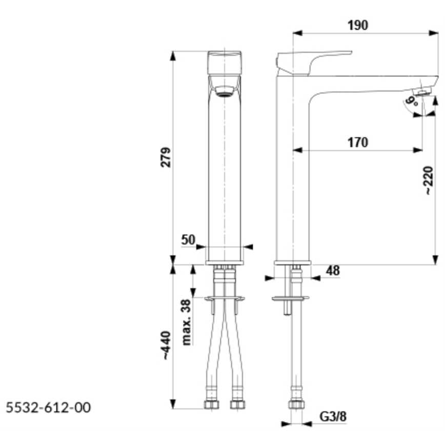 KFA Armatura 5532-612-81 - Grifo de lavabo MOKAIT 27,9 cm latón/mate negro
