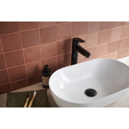 KFA Armatura 5552-712-81 - Grifo para lavabo + desagüe con rebosadero OTAVA 30,2 cm negro mate