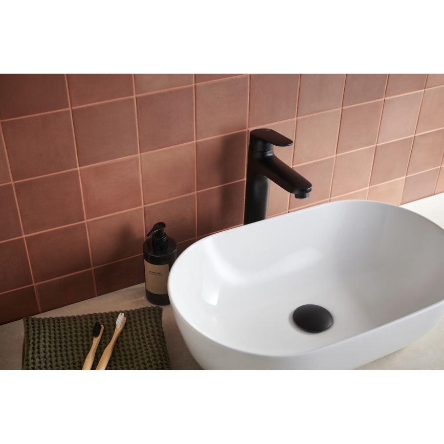 KFA Armatura 5552-712-81 - Grifo para lavabo + desagüe con rebosadero OTAVA 30,2 cm negro mate