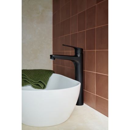 KFA Armatura 5552-712-81 - Grifo para lavabo + desagüe con rebosadero OTAVA 30,2 cm negro mate