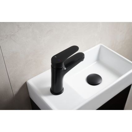 KFA Armatura 5552-815-81 - Grifo para lavabo + desagüe con rebosadero OTAVA 15 cm negro mate