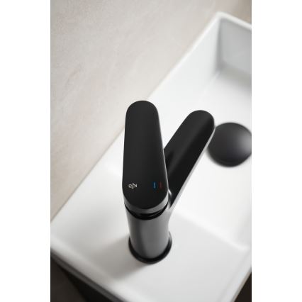 KFA Armatura 5552-815-81 - Grifo para lavabo + desagüe con rebosadero OTAVA 15 cm negro mate