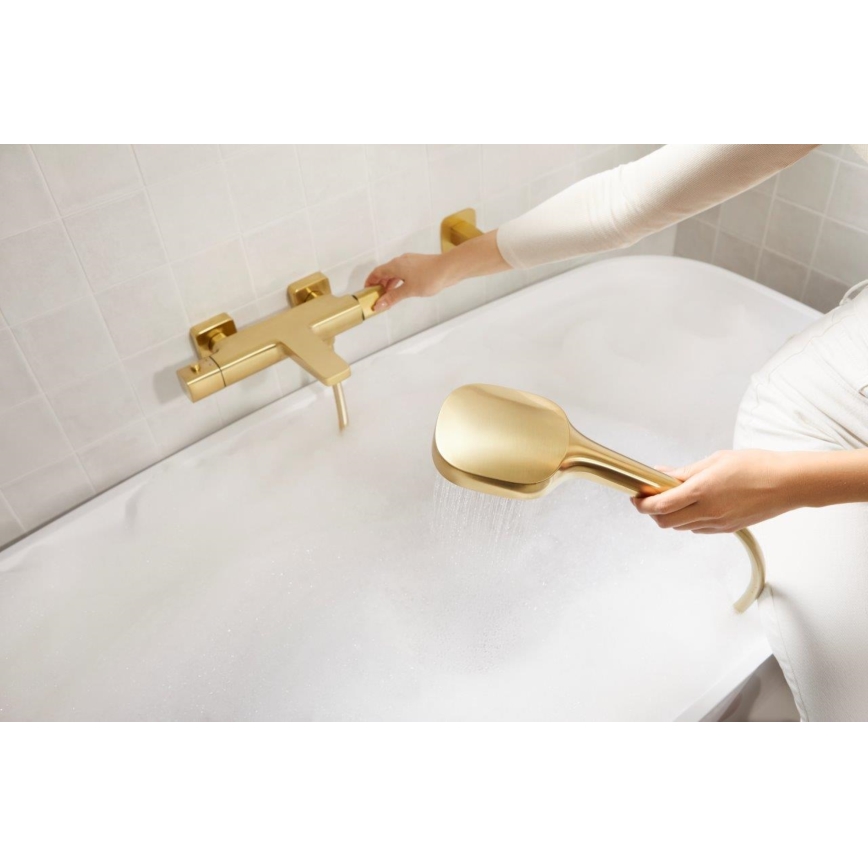 KFA Armatura 5756-910-31 - Set de ducha con grifería termostática MALAGA, acabado oro cepillado