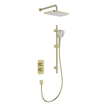 KFA Armatura 5759-301-31 - Kit de ducha con grifería termostática empotrada MALAGA, acabado en oro cepillado
