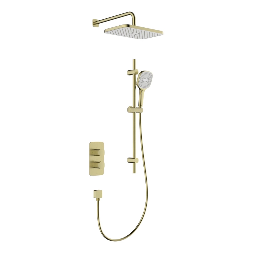 KFA Armatura 5759-301-31 - Kit de ducha con grifería termostática empotrada MALAGA, acabado en oro cepillado
