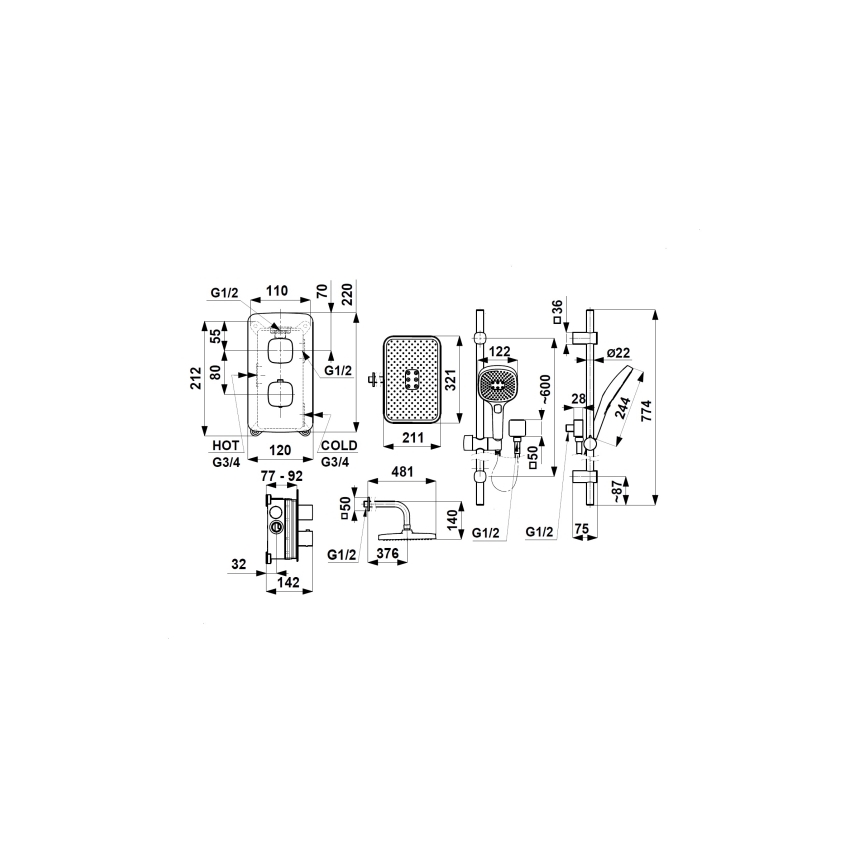 KFA Armatura 5759-301-34 - Conjunto de ducha con grifo termostático empotrado MALAGA oro rosa