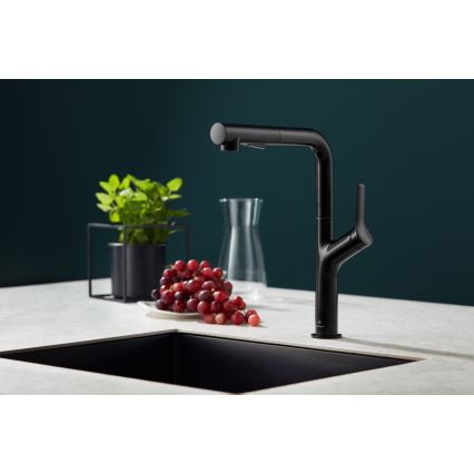 KFA Armatura 6623-220-81 - Grifo de fregadero con rociador extraíble DUERO DESIGN acero inoxidable/mate negro