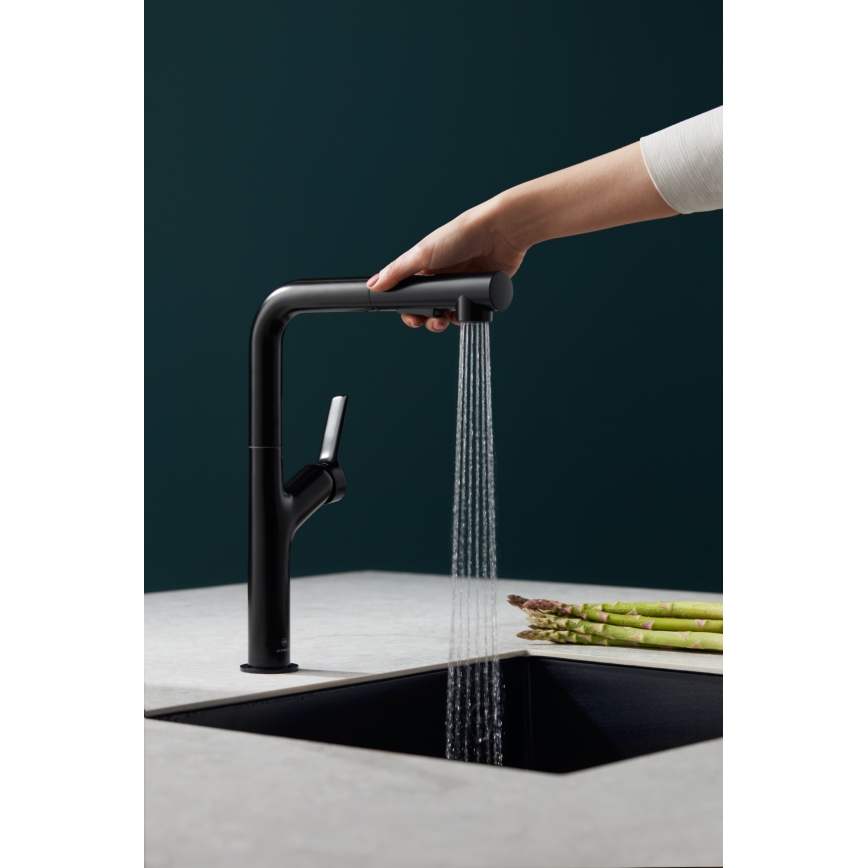 KFA Armatura 6623-220-81 - Grifo de fregadero con rociador extraíble DUERO DESIGN acero inoxidable/mate negro