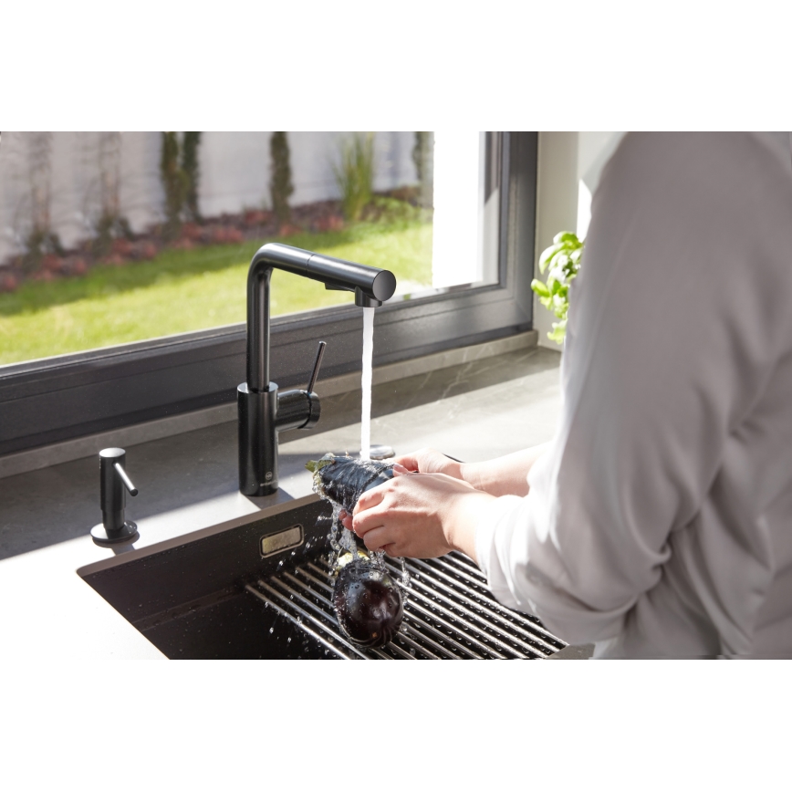 KFA Armatura 990-100-81 - Dispensador de jabón empotrado DUERO acero inoxidable/mate negro